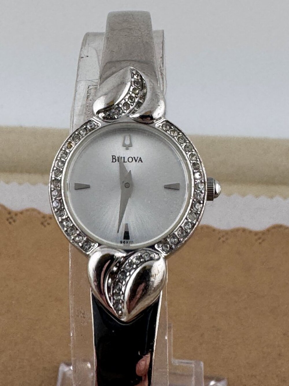Vintage Bulova Silver Tone with Crystals Ladies Quartz Wrist Watch